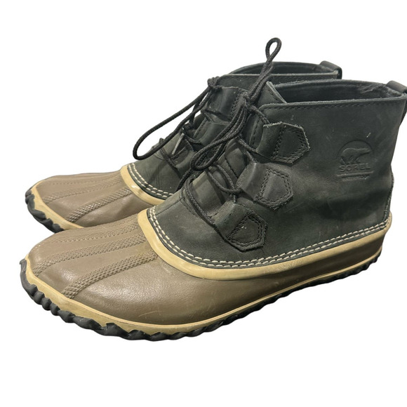 Sorel Out N About Womens Sz 9.5 #NL2133-010 Waterproof Ankle Duck Boots Grey Tan - Picture 1 of 9